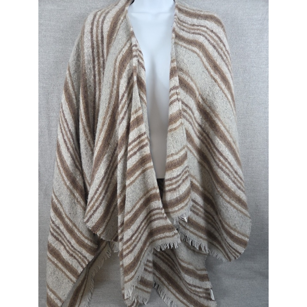 American Eagle Oversized Stripe Poncho Cape Fringe One Size Beige Brown Boho NEW